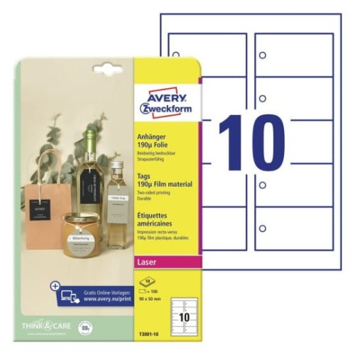 Zawieszki foliowe 90 x 50 mm, laserowe, kolorowe