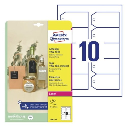 Zawieszki foliowe 90 x 50 mm, laserowe, kolorowe