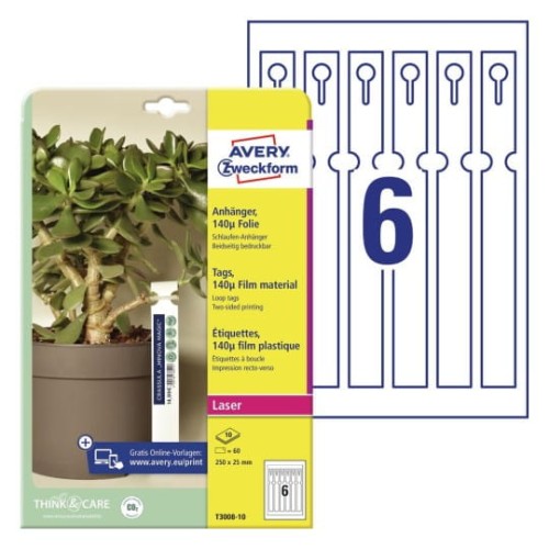 Etykiety pętelkowe do roślin, foliowe 250 x 25 mm, laserowe, kolorowe