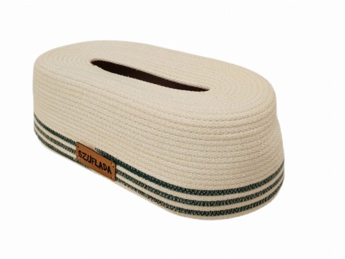 Pojemnik na chusteczki - Szuflada - kolor ecru z zielonymi paskami