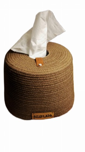 Pojemnik ze sznurka - na chusteczki - Szuflada - kolor brązowy